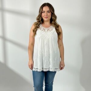 Suzanne Betro White Boho Lace Sleeveless Tank Top Tunic Crochet Size 1X New NWT